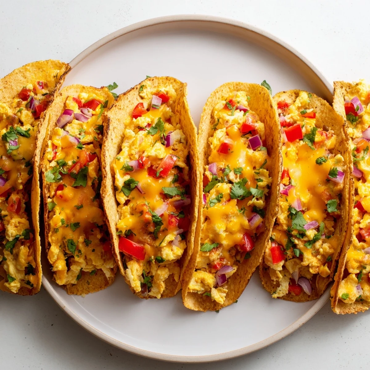 Fluffy baked Sheet Pan Breakfast Tacos with melted cheese and optional fresh cilantro garnish.