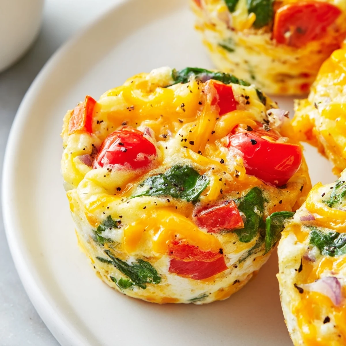Golden brown Customizable Egg Muffins, packed with colorful veggies and melted cheese, perfect for breakfast.