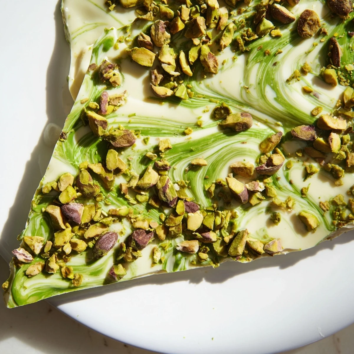 A close-up of a delightful Pistachio Matcha White Chocolate dessert showcasing nuts and layered matcha.