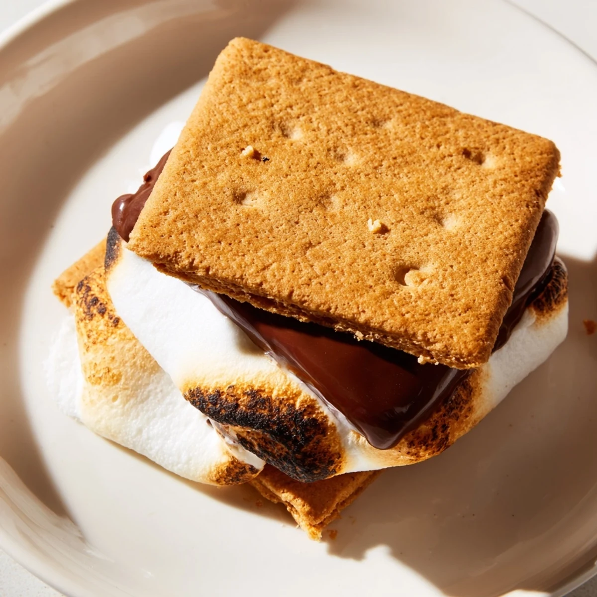 Air Fryer Smores: Golden, puffed marshmallows melting over chocolate squares on graham crackers.