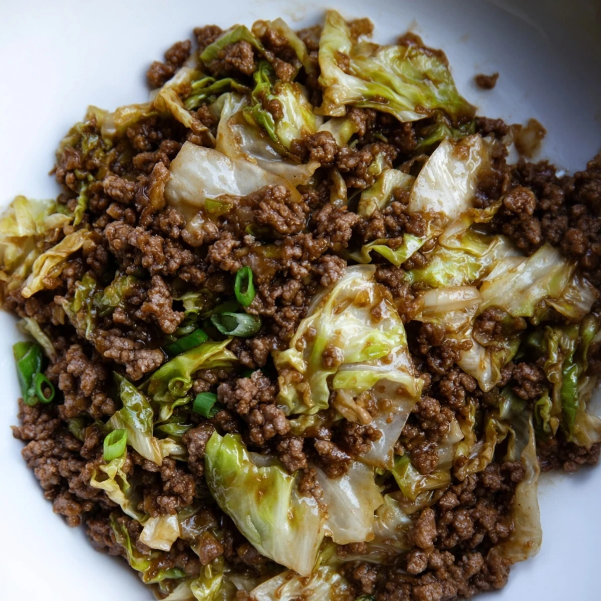 Spoon serving Chinese Ground Beef and Cabbage Stir-Fry, steam rising, a quick savory meal ready in under 30 minutes for families.