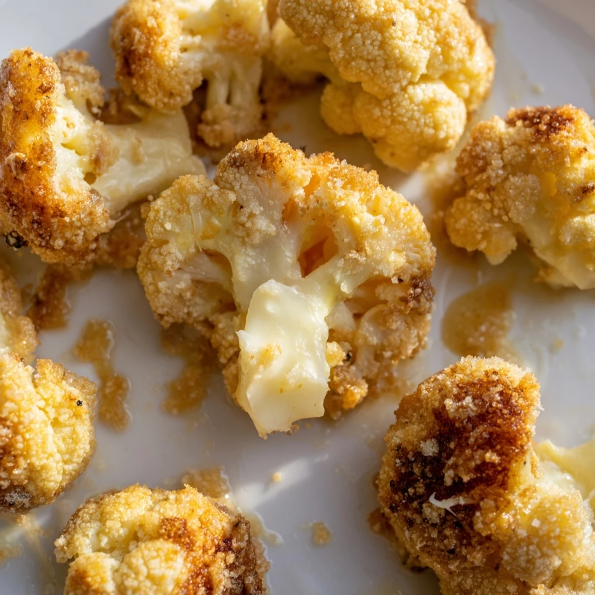 A whole roasted Cheesy Stuffed Cauliflower Head, golden and bubbling with melted cheese, served warm for a hearty vegetarian dinner.