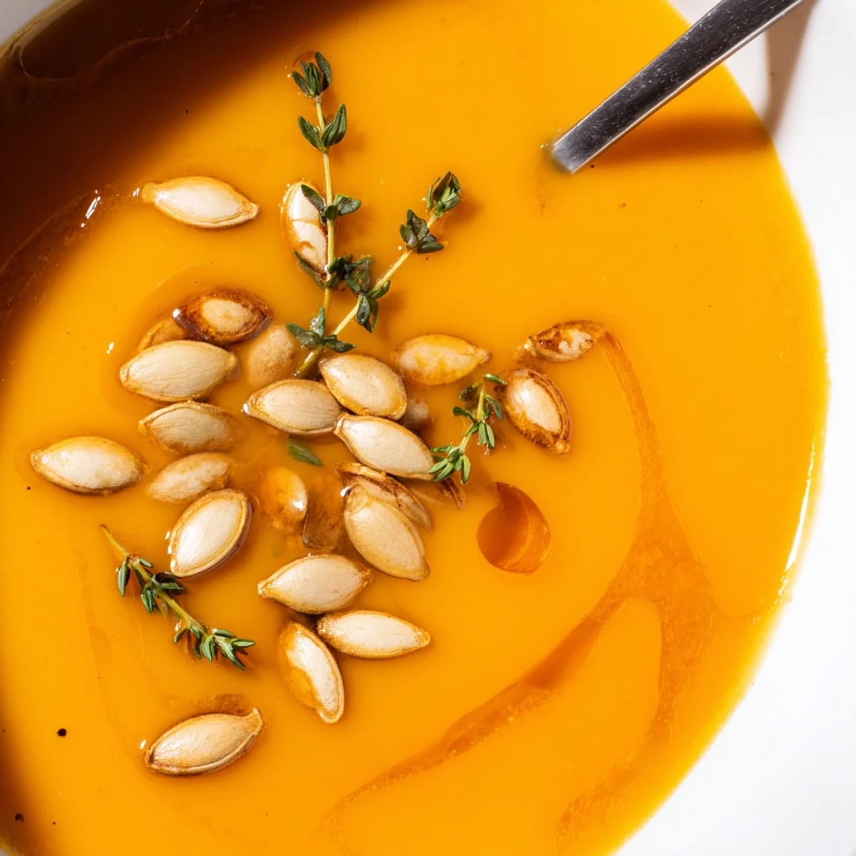 Aromática sopa de calabaza butternut, cremosa y especiada, lista para disfrutar con un acompañamiento crujiente.