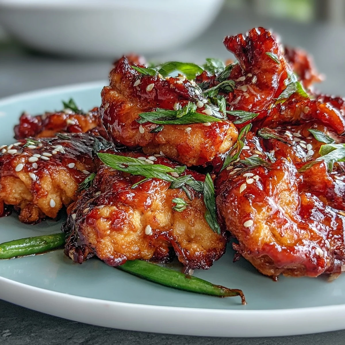 Colorful spicy sweet chicken diablo featuring tender chicken, red and yellow peppers, and sesame seeds over rice.