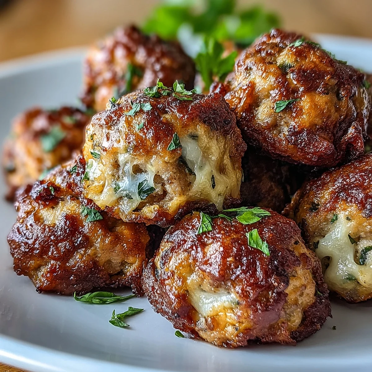 Bol de Rotel Sausage Balls recién horneado, con trozos de tomate y queso cheddar derretido para untar.