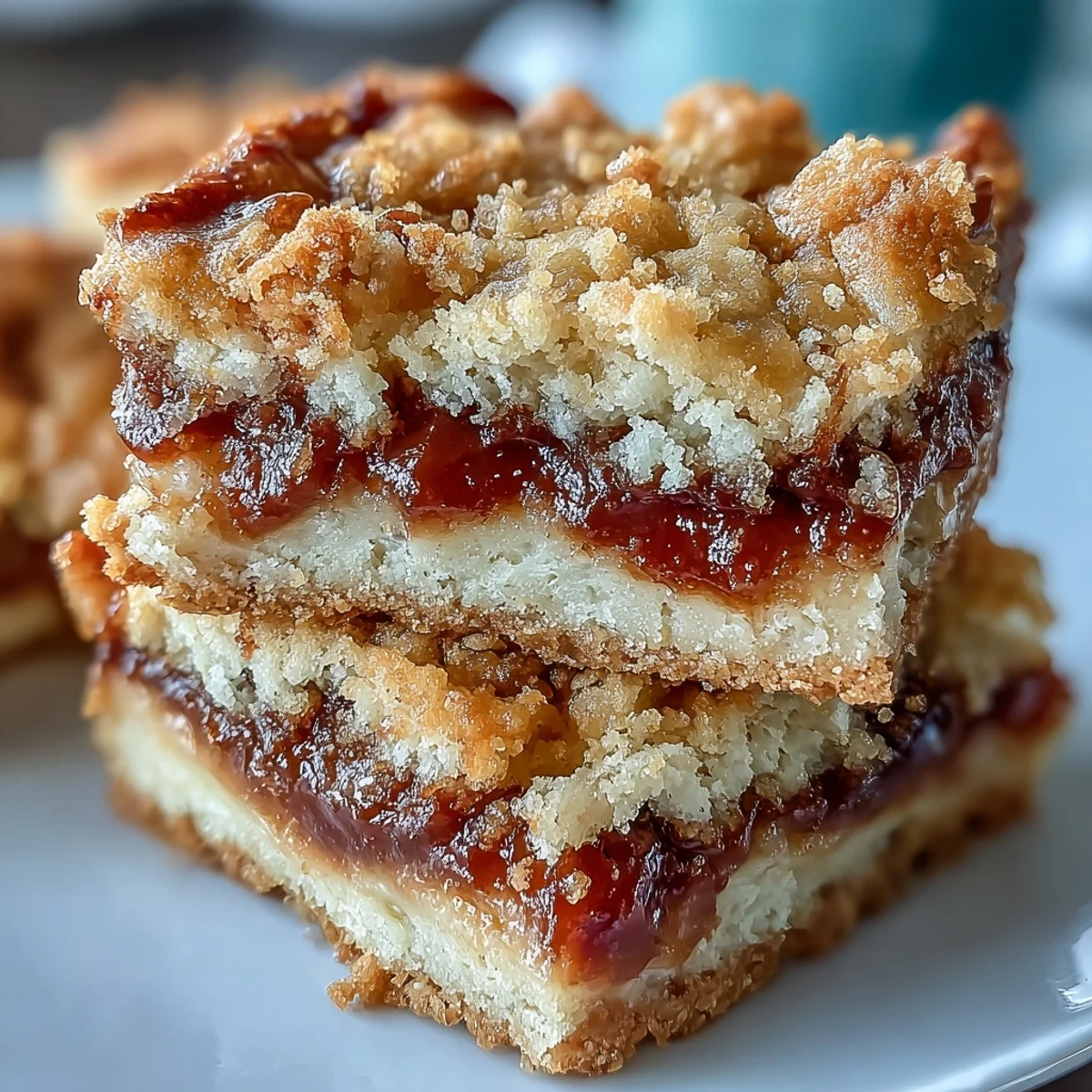 Cuchillo afilado con restos de guayaba sobre un mostrador de cocina, acompañado de cuadrados de pastel listos para servir en una bandeja.