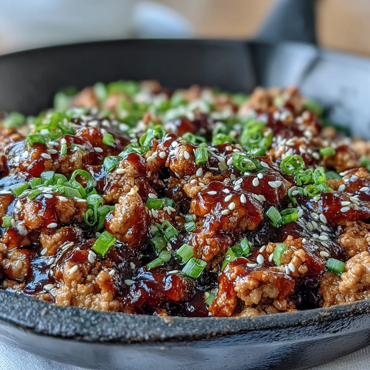 Aromatic Korean-Style Ground Turkey cooked with garlic and ginger, finished with sesame seeds for weeknight meals.