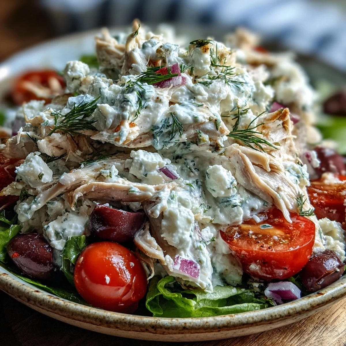 Refrigerar la Tzatziki Chicken Salad permite que los sabores se asienten; sirve sobre espinacas o en wraps.