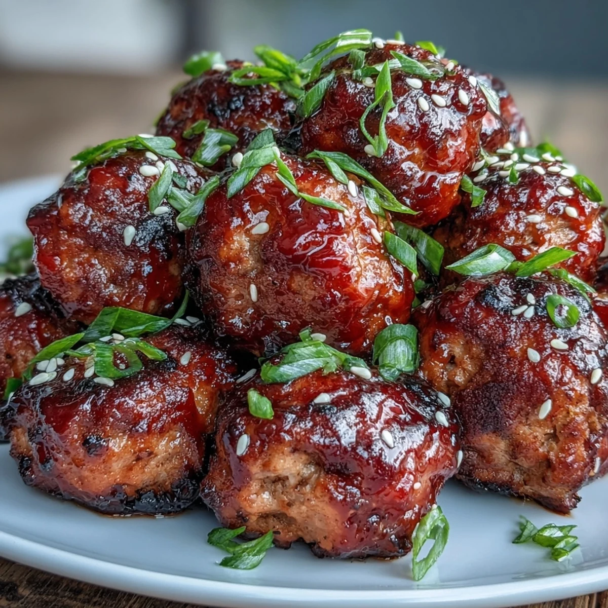 Tender Spicy Chili Honey Turkey Meatballs topped with sesame seeds and fresh cilantro