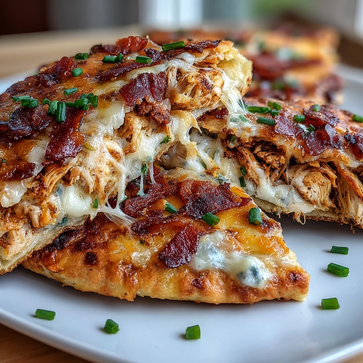 Golden-brown Ranch Crack Chicken Stuffed Naan, oozing melted cheddar and crispy bacon