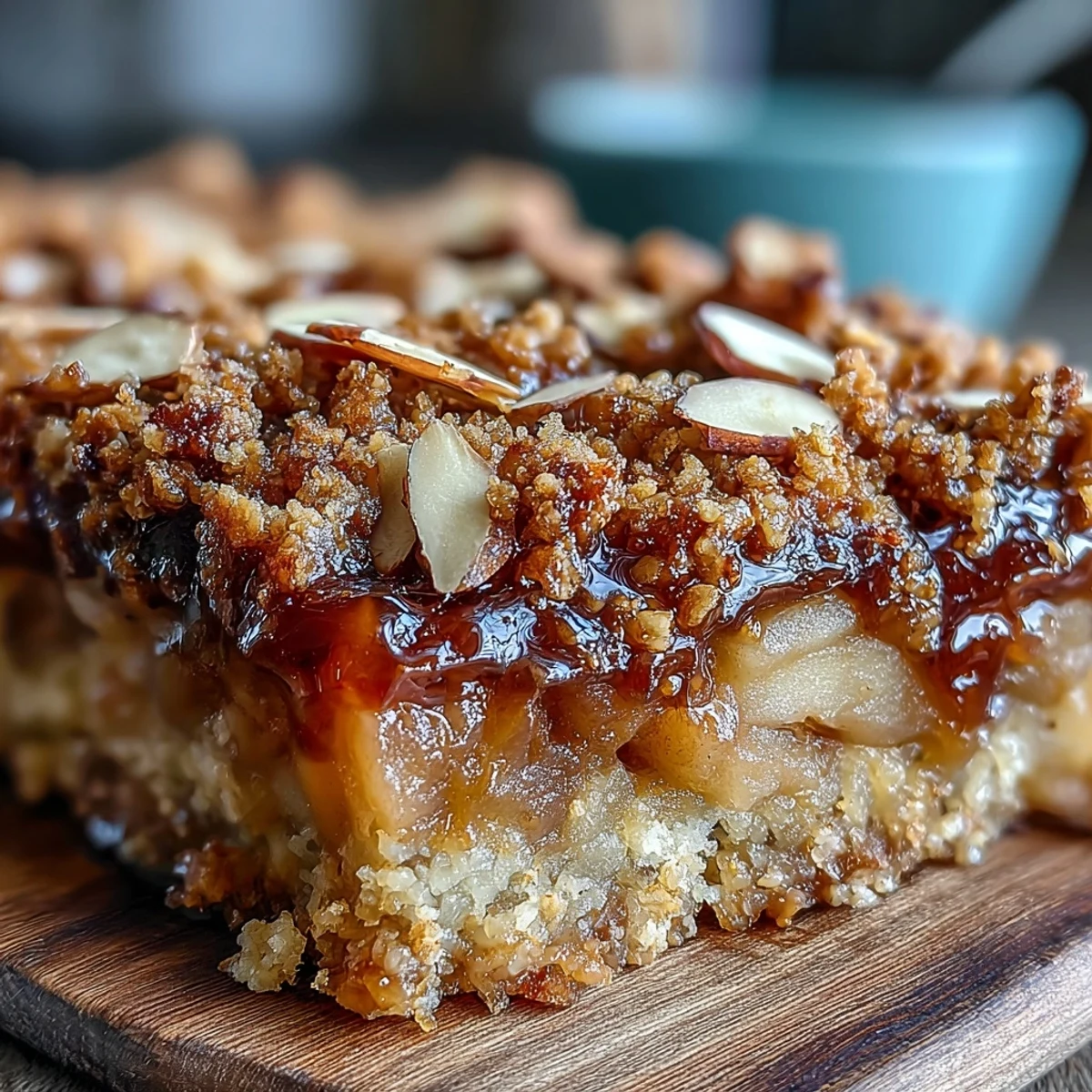 A close look at a slice of Cardamom-Spiced Apple Crisp paired with vanilla ice cream melting into the warm fruit.