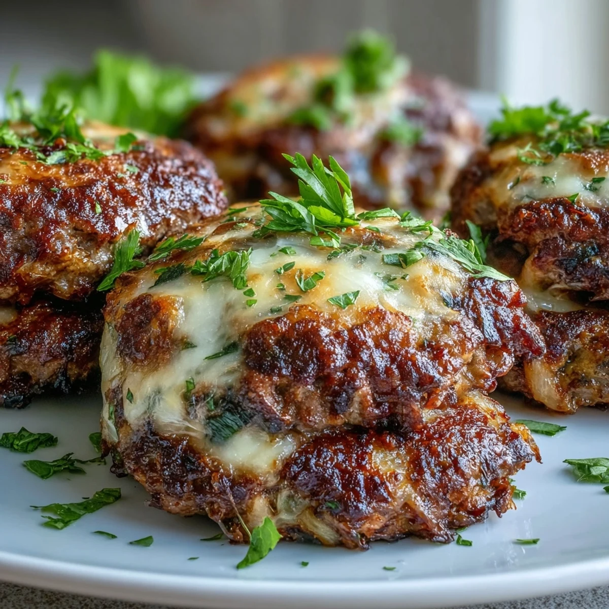 Golden Oven-Baked Cabbage Burgers served fresh from the oven, garnished with parsley on a rustic plate.