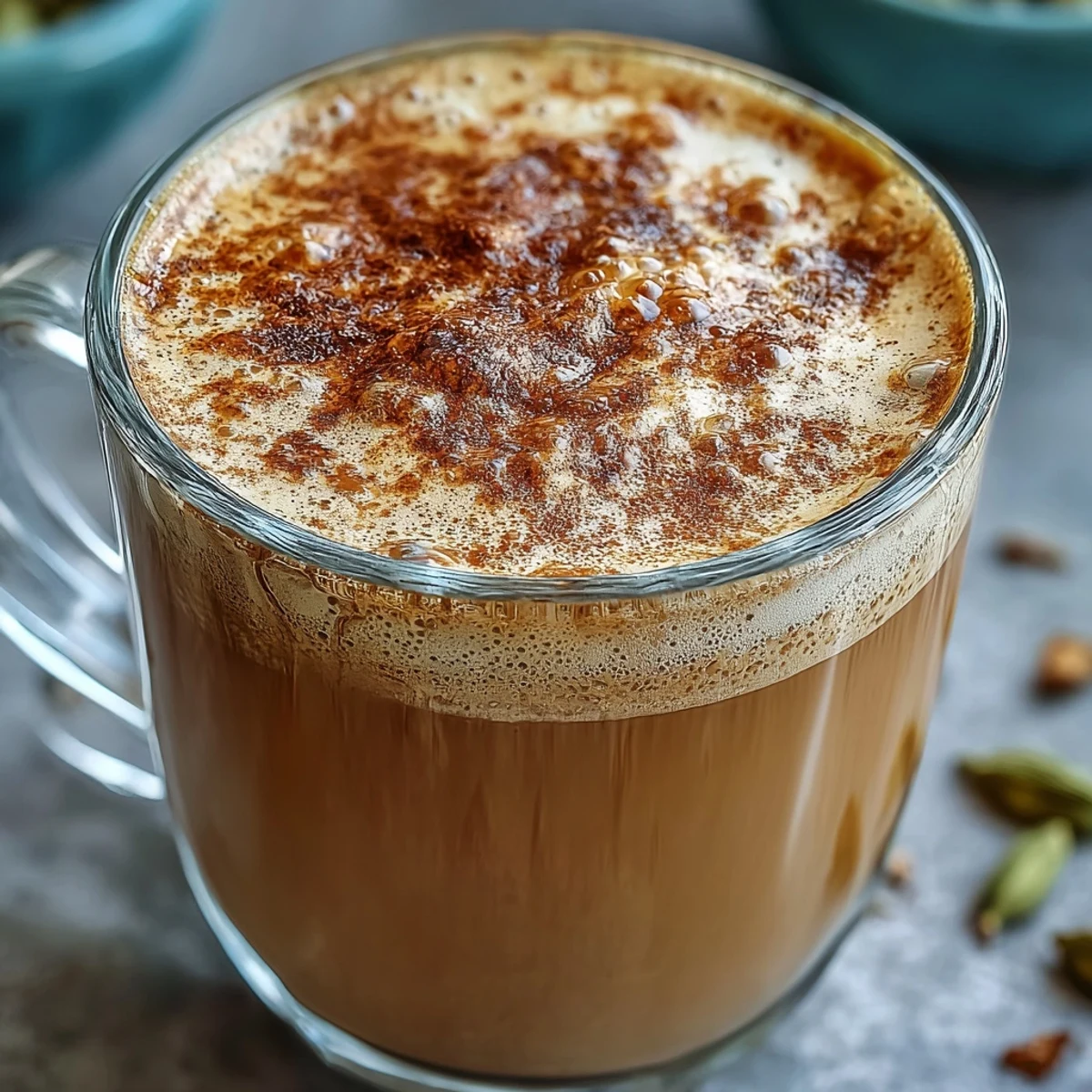 Two warm mugs of Cardamom Chai Latte paired with buttery cookies, ideal for chilly afternoons.