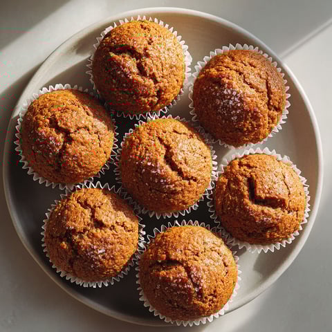 A plate of muffins with powdered sugar on top.