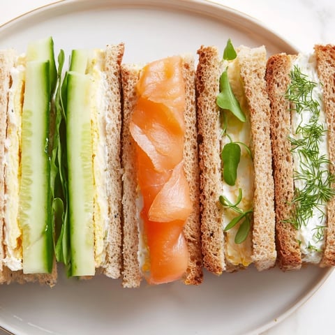 A visually appealing platter of Castle Feast Royal Tea Party Sandwiches with various fillings.