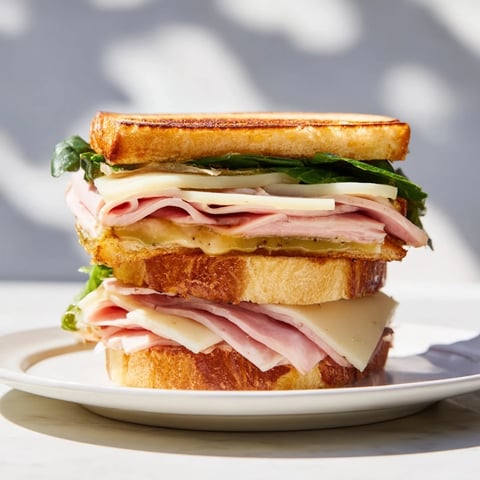 Golden, layered Festin du Château Royal Sandwiches, filled with gourmet ingredients, ready to eat.