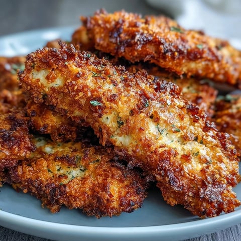 Crispy Panko Ranch Chicken Tenders dorados en el horno, con un crujiente de panko y salsa ranch, servidos con perejil fresco.