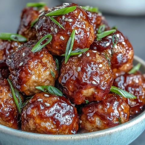 Spicy Chili Honey Turkey Meatballs glazed with sweet heat, resting on a serving plate with green onions and sesame seeds.