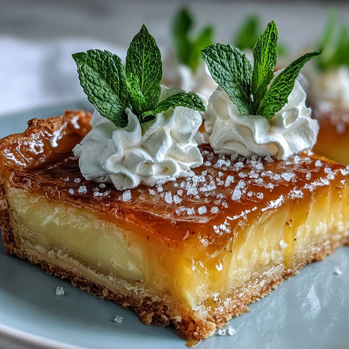 Tangy Passionfruit Curd Tart with clouds of whipped cream and fresh mint on a crisp, golden crust.