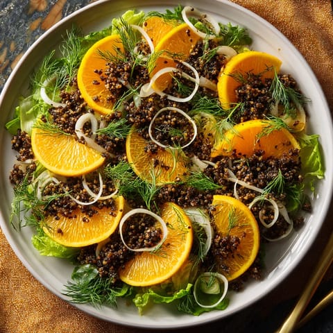 Plate of salad with oranges and onions.