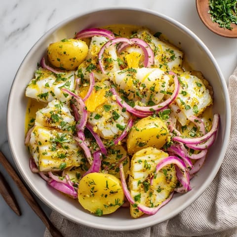 Cod and potato salad with orange vinaigrette.