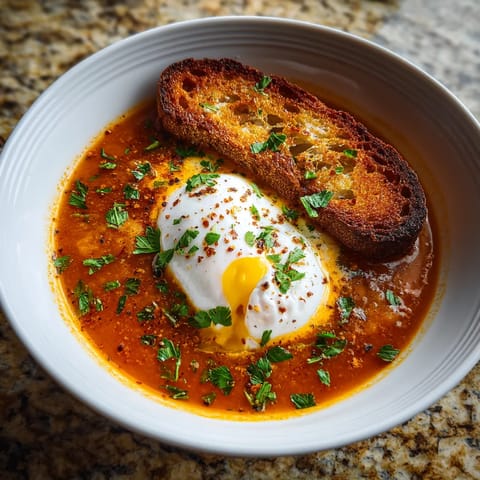 Una porción de sopa de ajo con huevo pochado.