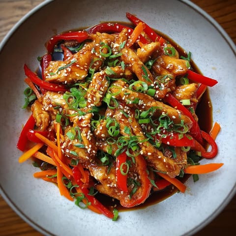 Plato de pollo con verduras.