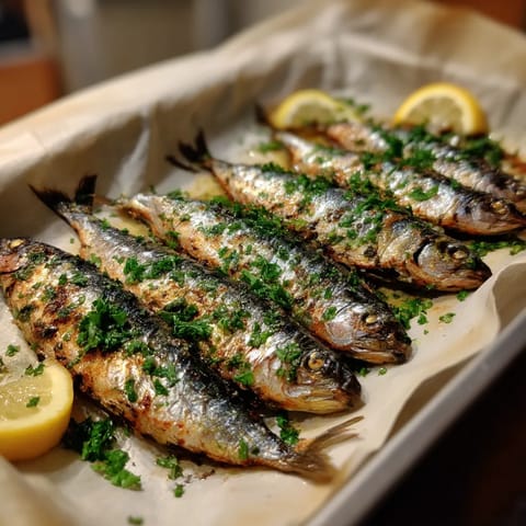 Sardinas al horno con limón y perejil.