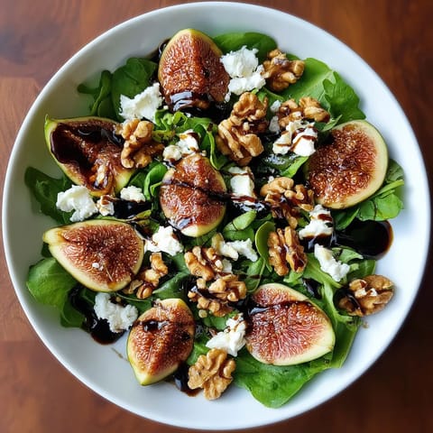 Salade de figues, chèvre frais y noix caramélisées.