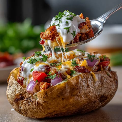 Potatoes with chorizo and cheese.