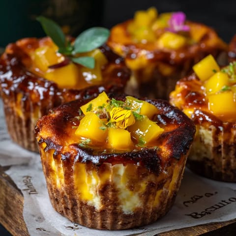 Mini "Basquitos" Mango-Yuzu Cheesecakes.