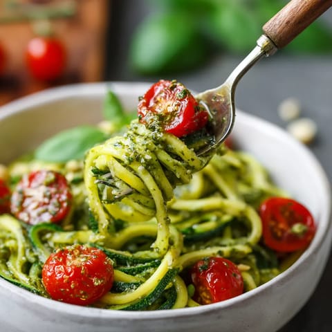 Zucchini noodles con pesto.
