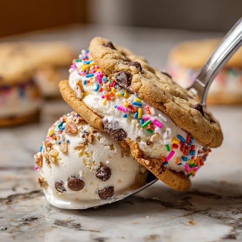 Un ice cream sandwich hecho con dos galletas de cookie y un trozo de helado.