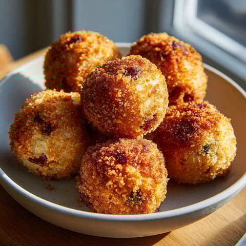 A bowl of croquetas de setas y jamon iberico.