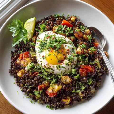 A bowl of rice with a fried egg on top.