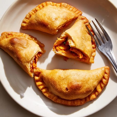 Bocadillo vegetariano con pimentón, "Empanadas" de coliflor al horno, servido con chimichurri.