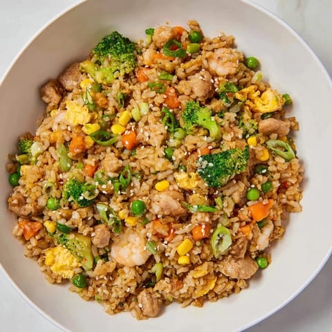 Steaming plate of Leftover Fried Rice, the perfect quick and easy Asian-inspired dish for anyone.