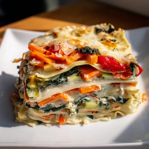 This homemade vegetable lasagna recipe is a comforting vegetarian main course, ready to eat.