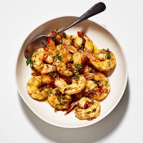 Freshly made Quick Shrimp and Garlic Oil Dip, garnished with parsley, ready for an appetizer spread.