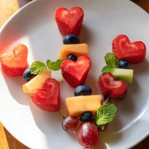 Pinchos frutas corazón frescas