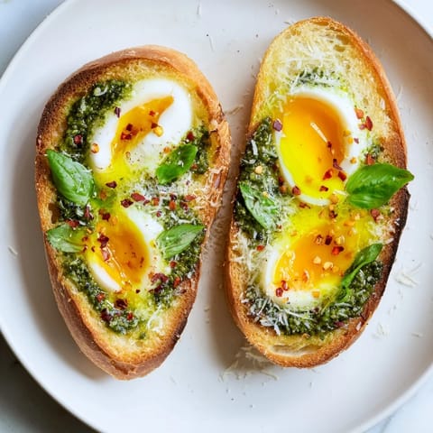 Pesto huevo sobre tostada
