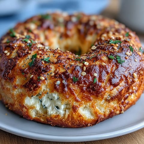 Freshly baked Greek Yogurt Bagels topped with sesame seeds, sliced to reveal their light, protein-packed texture.  