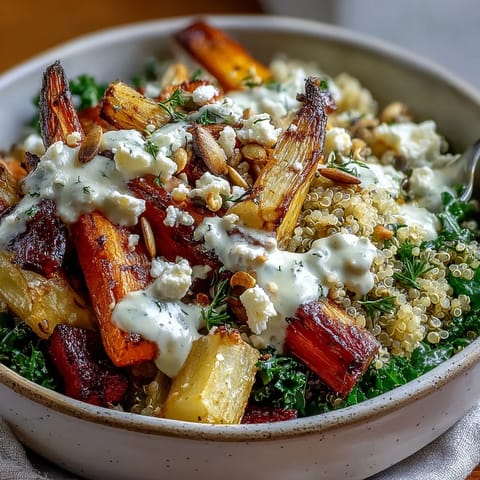 Plato principal reconfortante: Bol de Granos Sustancioso de Invierno, listo para servir.