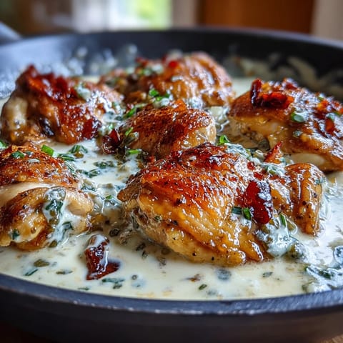 Pollo a la sartén con pepperoncini y salsa cremosa, sobre arroz blanco húmedo.
