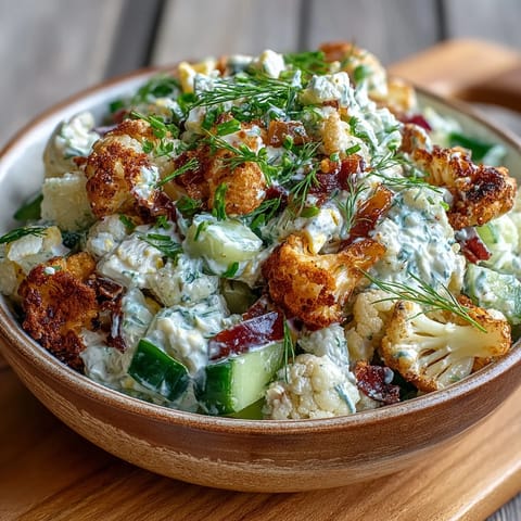 Creamy low-carb Keto Cauliflower Potato Salad with Dill Pickles and Eggs served alongside grilled chicken for lunch.