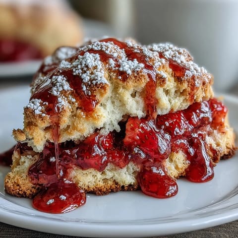 2. Buttery scones bursting with juicy strawberries, drizzled with tangy lemon glaze and served with mixed fresh berries.  
