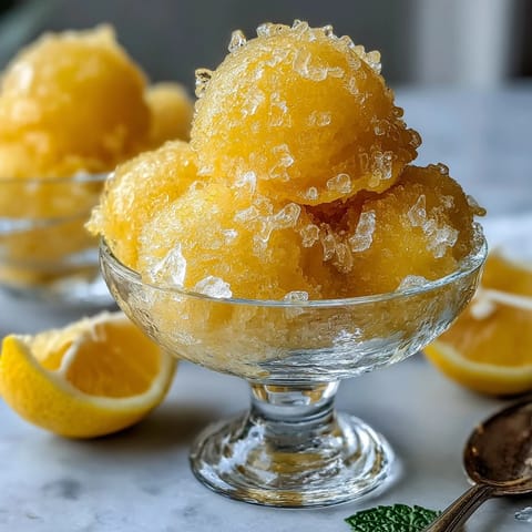 Sorbete de limón cremoso con un toque refrescante de licor de limón italiano.  