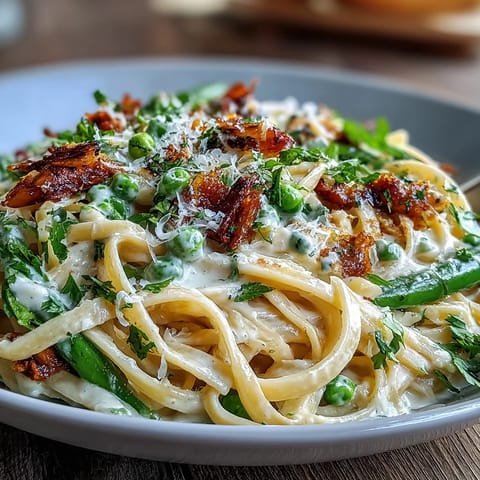 Plato de pasta con mantequilla de limón, guisantes y parmesano, cremoso y aromático, perfecto para una cena ligera.  