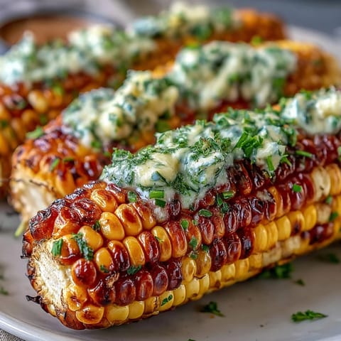 1. Foil-wrapped corn grilled to perfection, smothered in fragrant herb butter with fresh parsley and chives.