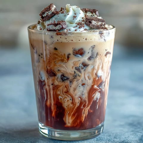 2. Bebida fría inspirada en el menú secreto de Starbucks, mezclando café suave con galletas de chocolate.